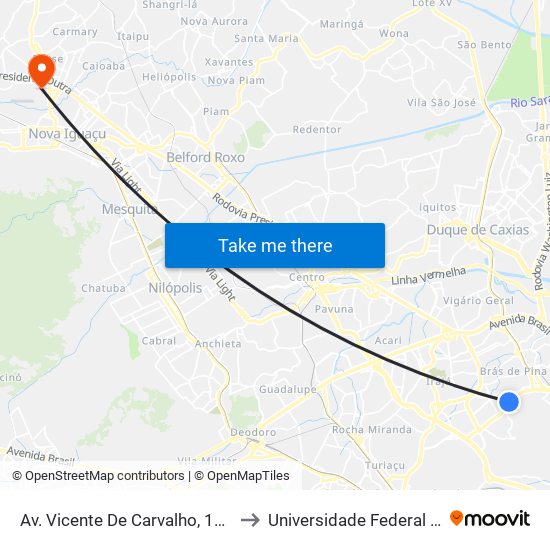 Av. Vicente De Carvalho, 1481 | BRT Pedro Taques / Olimpo (Sentido Vic. De Carvalho) to Universidade Federal Rural Do Rio De Janeiro, Instituto Multidisciplinar map