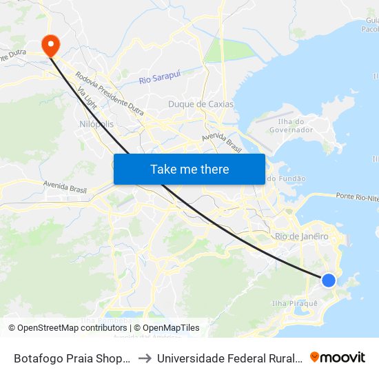Botafogo Praia Shopping (Pista Lateral - Sentido Centro) to Universidade Federal Rural Do Rio De Janeiro, Instituto Multidisciplinar map