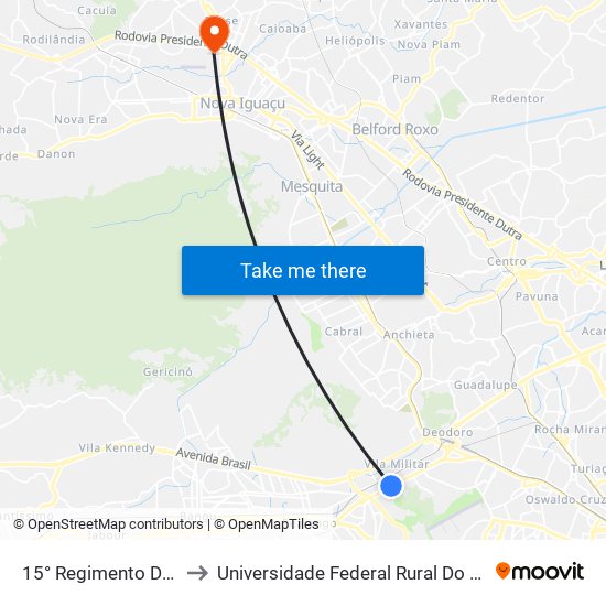 15° Regimento De Cavalaria Mecanizado to Universidade Federal Rural Do Rio De Janeiro, Instituto Multidisciplinar map