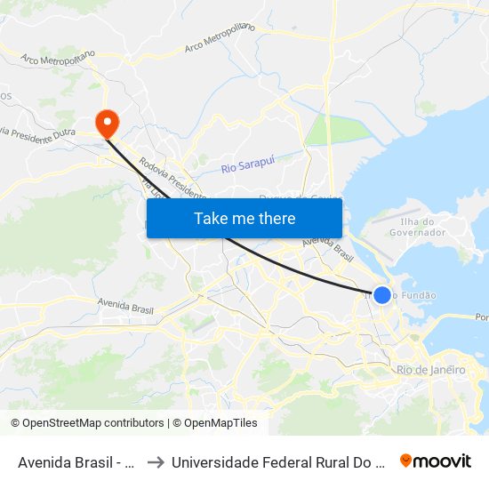 Avenida Brasil - Passarela 10 (Caracol) to Universidade Federal Rural Do Rio De Janeiro, Instituto Multidisciplinar map