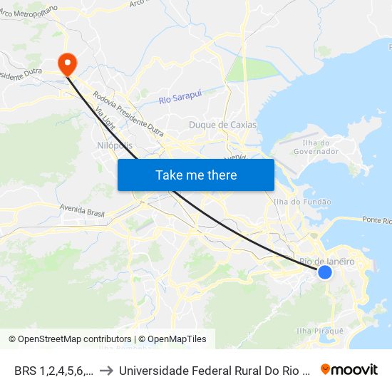 BRS 1,2,4,5,6,I: Barão De Ubá to Universidade Federal Rural Do Rio De Janeiro, Instituto Multidisciplinar map