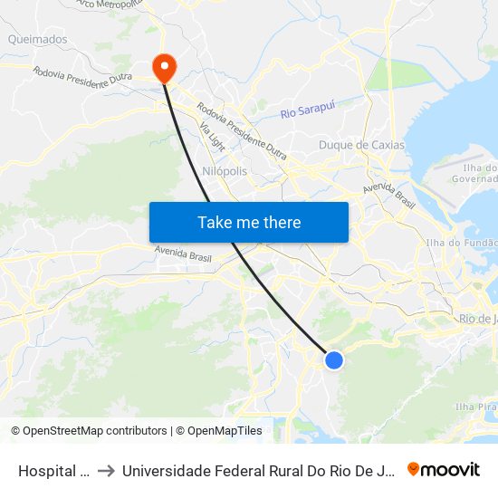 Hospital Rios D'Or to Universidade Federal Rural Do Rio De Janeiro, Instituto Multidisciplinar map