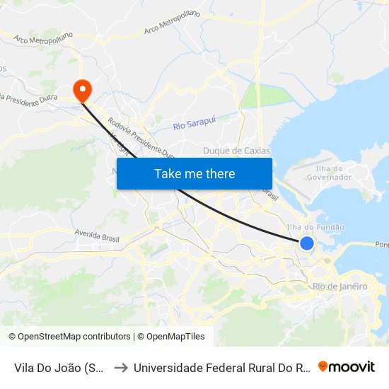 Vila Do João (Sentido Avenida Brasil) to Universidade Federal Rural Do Rio De Janeiro, Instituto Multidisciplinar map