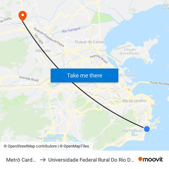Metrô Cardeal Arcoverde to Universidade Federal Rural Do Rio De Janeiro, Instituto Multidisciplinar map