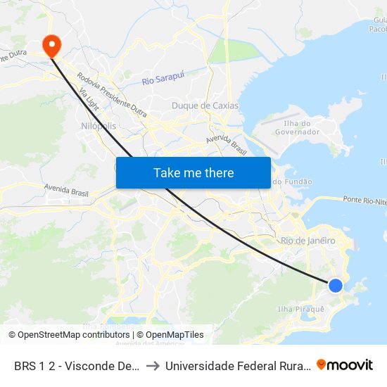 BRS 1 2 - Visconde De Ouro Preto | Botafogo Praia Shopping to Universidade Federal Rural Do Rio De Janeiro, Instituto Multidisciplinar map