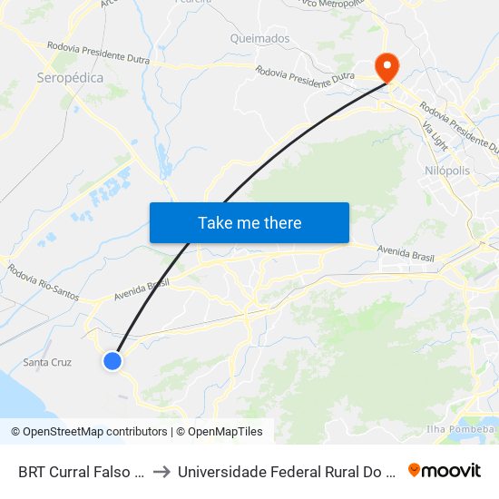 BRT Curral Falso (Sentido Pingo D'Água) to Universidade Federal Rural Do Rio De Janeiro, Instituto Multidisciplinar map