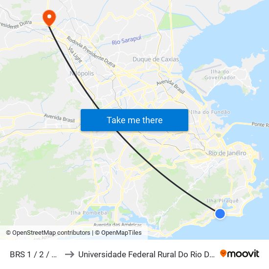 BRS 1 / 2 / 3 - Carlos Gois to Universidade Federal Rural Do Rio De Janeiro, Instituto Multidisciplinar map