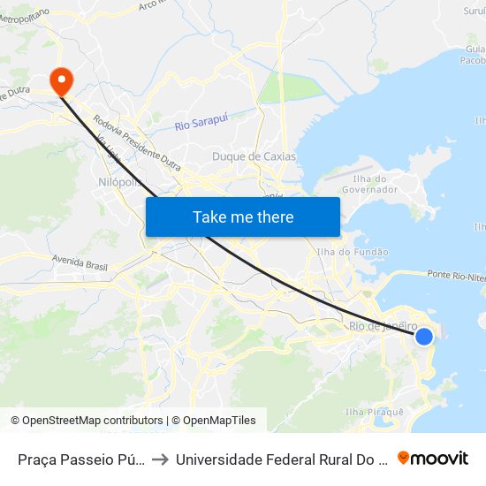 Praça Passeio Público (Sentido Zona Sul) to Universidade Federal Rural Do Rio De Janeiro, Instituto Multidisciplinar map
