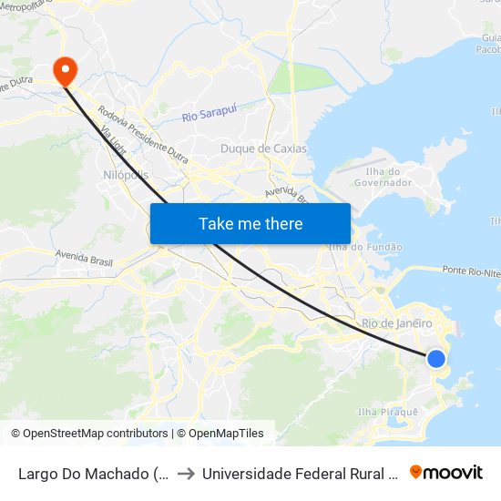 Largo Do Machado (Linhas Para Rua Das Laranjeiras) to Universidade Federal Rural Do Rio De Janeiro, Instituto Multidisciplinar map