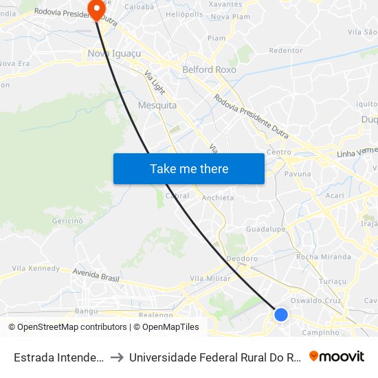 Estrada Intendente Magalhães, 1041 to Universidade Federal Rural Do Rio De Janeiro, Instituto Multidisciplinar map