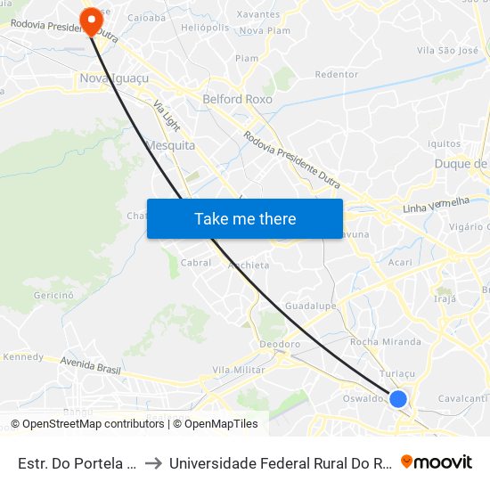 Estr. Do Portela | Madureira Shopping to Universidade Federal Rural Do Rio De Janeiro, Instituto Multidisciplinar map