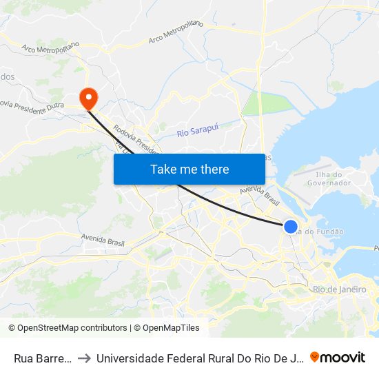 Rua Barreiros, 1014 to Universidade Federal Rural Do Rio De Janeiro, Instituto Multidisciplinar map
