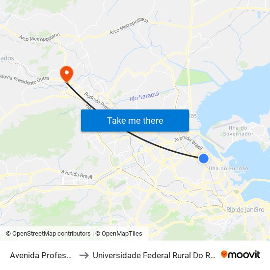 Avenida Professor Plínio Bastos, 460 to Universidade Federal Rural Do Rio De Janeiro, Instituto Multidisciplinar map