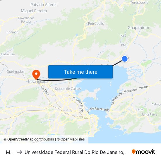 Magé to Universidade Federal Rural Do Rio De Janeiro, Instituto Multidisciplinar map