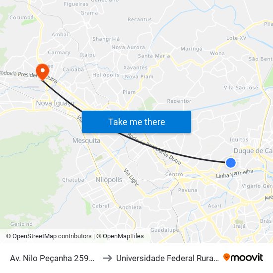 Av. Nilo Peçanha 2597 - Bar Dos Cavaleiros Duque De Caxias to Universidade Federal Rural Do Rio De Janeiro, Instituto Multidisciplinar map