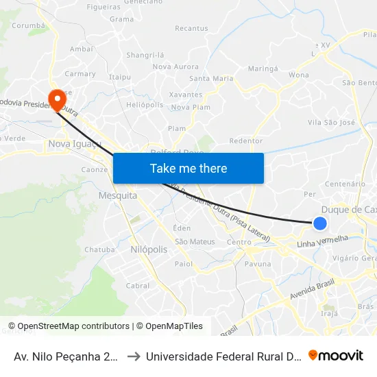 Av. Nilo Peçanha 2441 - Centro Duque De Caxias to Universidade Federal Rural Do Rio De Janeiro, Instituto Multidisciplinar map