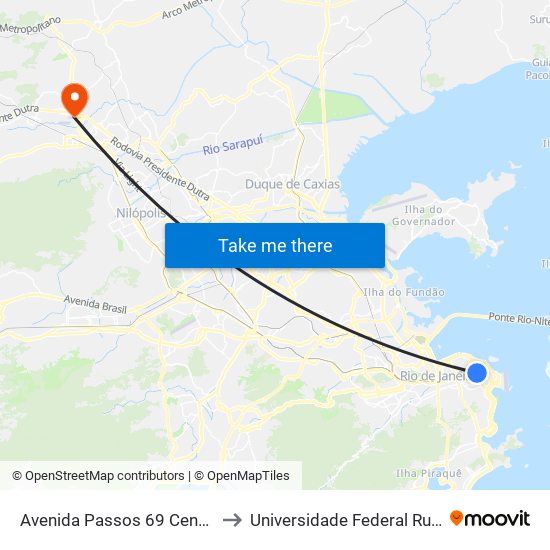 Avenida Passos 69 Centro Rio De Janeiro - Rio De Janeiro 20051 Brasil to Universidade Federal Rural Do Rio De Janeiro, Instituto Multidisciplinar map
