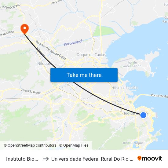 Instituto Biomédico - UNIRIO to Universidade Federal Rural Do Rio De Janeiro, Instituto Multidisciplinar map