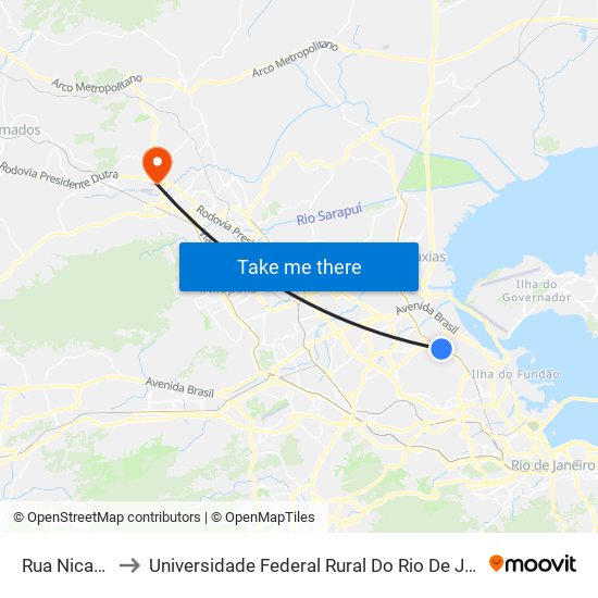 Rua Nicarágua 504 to Universidade Federal Rural Do Rio De Janeiro, Instituto Multidisciplinar map