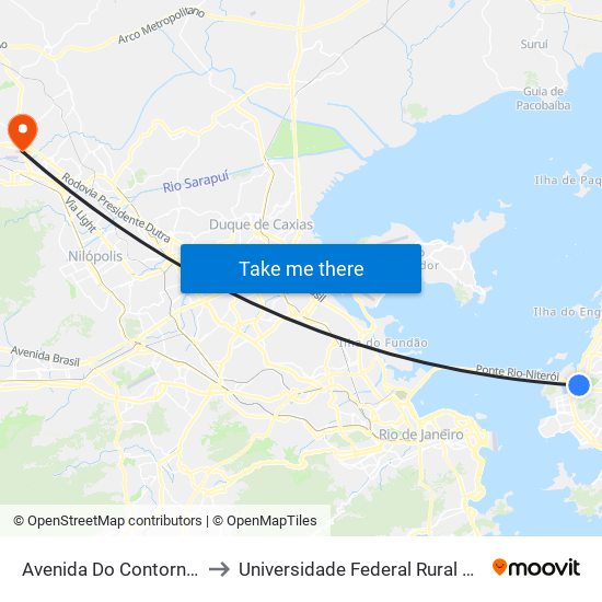 Avenida Do Contorno - Acesso À Ilha Da Conceição to Universidade Federal Rural Do Rio De Janeiro, Instituto Multidisciplinar map