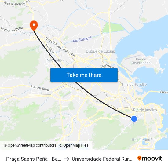 Praça Saens Peña - Banco Do Brasil (Linhas Para Rua Pareto) to Universidade Federal Rural Do Rio De Janeiro, Instituto Multidisciplinar map