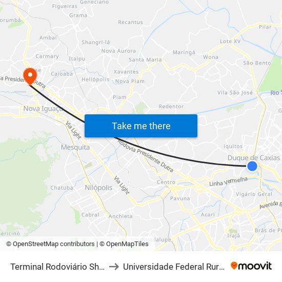 Terminal Rodoviário Shopping Center De Caxias (Cidade Do Aço) to Universidade Federal Rural Do Rio De Janeiro, Instituto Multidisciplinar map