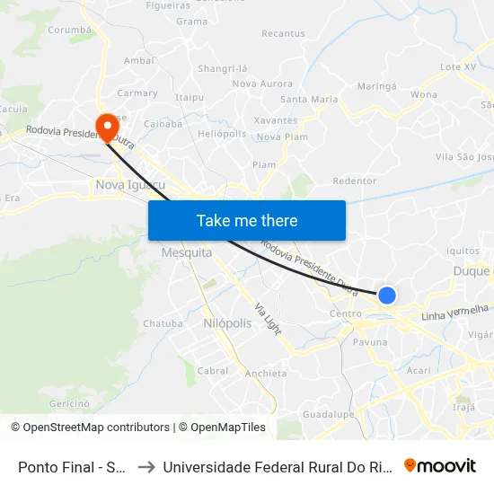 Ponto Final - Shopping Grande Rio to Universidade Federal Rural Do Rio De Janeiro, Instituto Multidisciplinar map