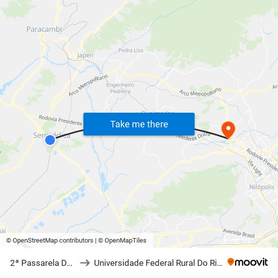 2ª Passarela De Seropédica (Rua 7) to Universidade Federal Rural Do Rio De Janeiro, Instituto Multidisciplinar map
