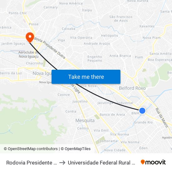 Rodovia Presidente Dutra (Carrefour Belford Roxo) to Universidade Federal Rural Do Rio De Janeiro, Instituto Multidisciplinar map