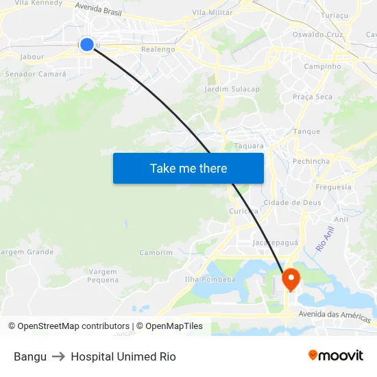 Bangu to Hospital Unimed Rio map