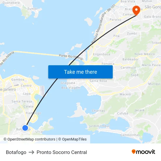 Botafogo to Pronto Socorro Central map