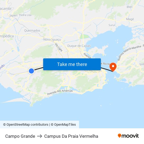 Campo Grande to Campus Da Praia Vermelha map