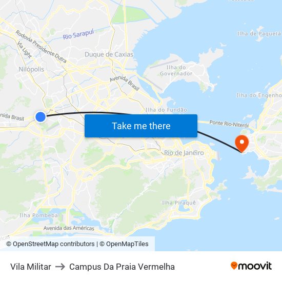 Vila Militar to Campus Da Praia Vermelha map