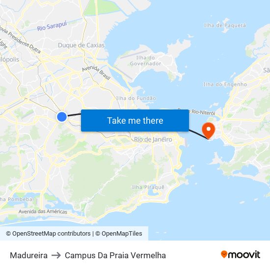 Madureira to Campus Da Praia Vermelha map