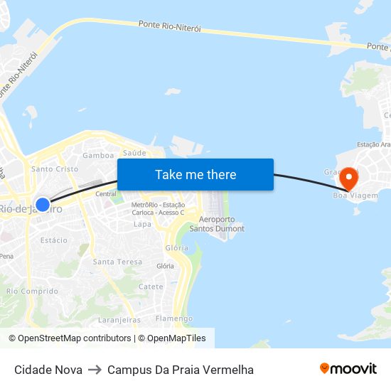 Cidade Nova to Campus Da Praia Vermelha map