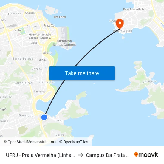 UFRJ - Praia Vermelha (Linhas Via Aterro) to Campus Da Praia Vermelha map