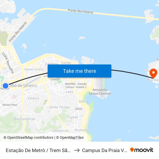 Estação De Metrô / Trem São Cristóvão to Campus Da Praia Vermelha map