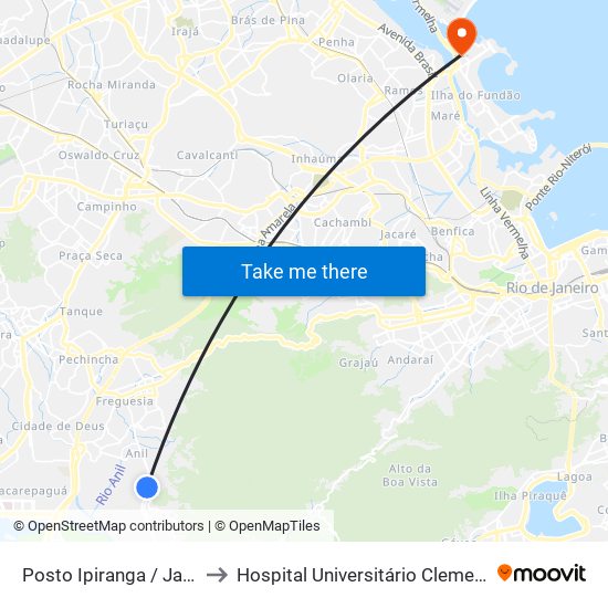 Posto Ipiranga / Jardim Clarice to Hospital Universitário Clementino Fraga Filho map
