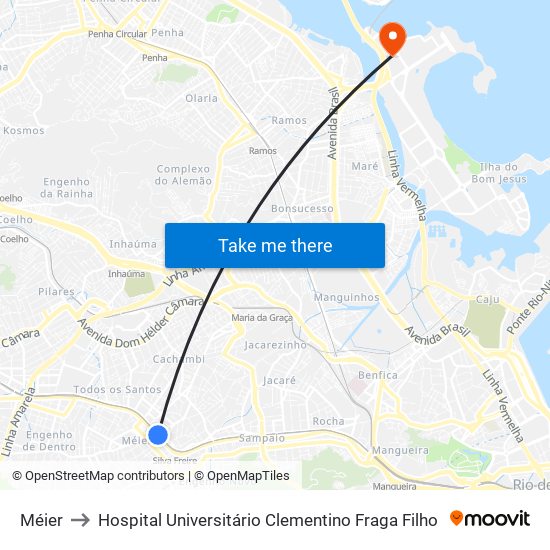 Méier to Hospital Universitário Clementino Fraga Filho map