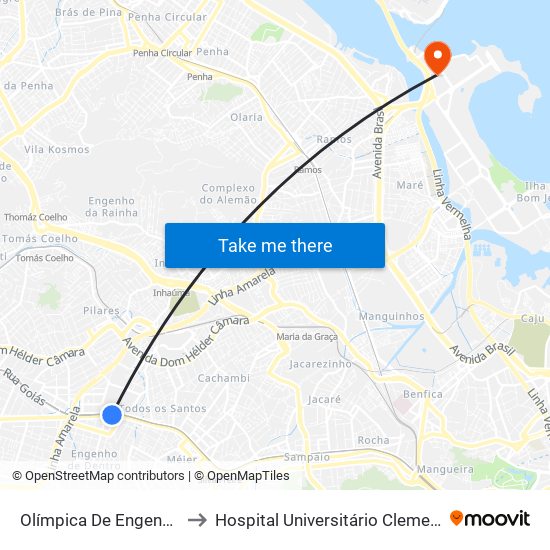 Olímpica De Engenho De Dentro to Hospital Universitário Clementino Fraga Filho map
