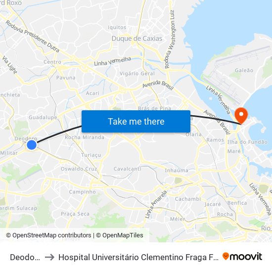 Deodoro to Hospital Universitário Clementino Fraga Filho map