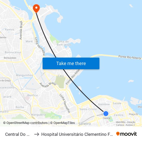 Central Do Brasil to Hospital Universitário Clementino Fraga Filho map