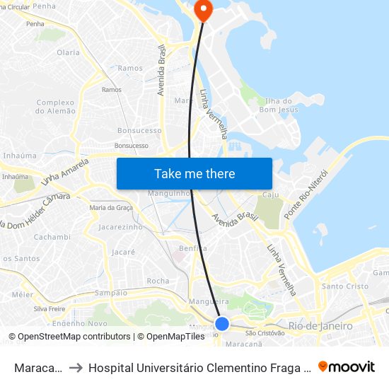Maracanã to Hospital Universitário Clementino Fraga Filho map