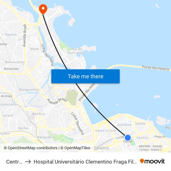 Central to Hospital Universitário Clementino Fraga Filho map