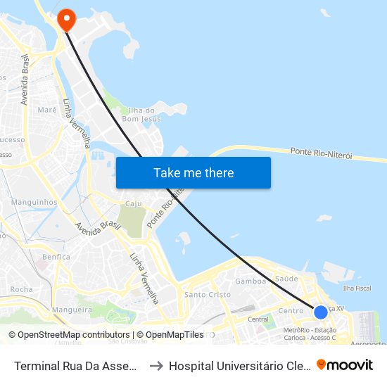 Terminal Rua Da Assembleia - Linha 2114 to Hospital Universitário Clementino Fraga Filho map
