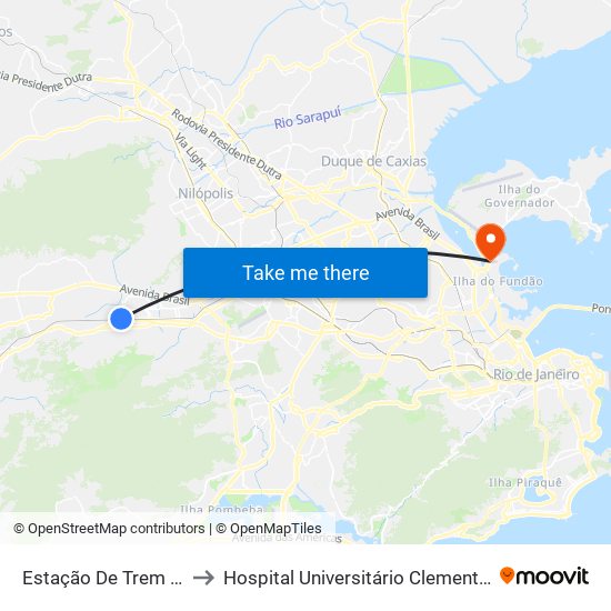 Estação De Trem De Bangu to Hospital Universitário Clementino Fraga Filho map