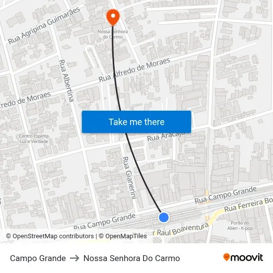 Campo Grande to Nossa Senhora Do Carmo map