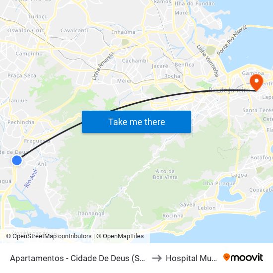 Apartamentos - Cidade De Deus (Somente Sentido Linha Amarela / Cidade De Deus) to Hospital Municipal Souza Aguiar map