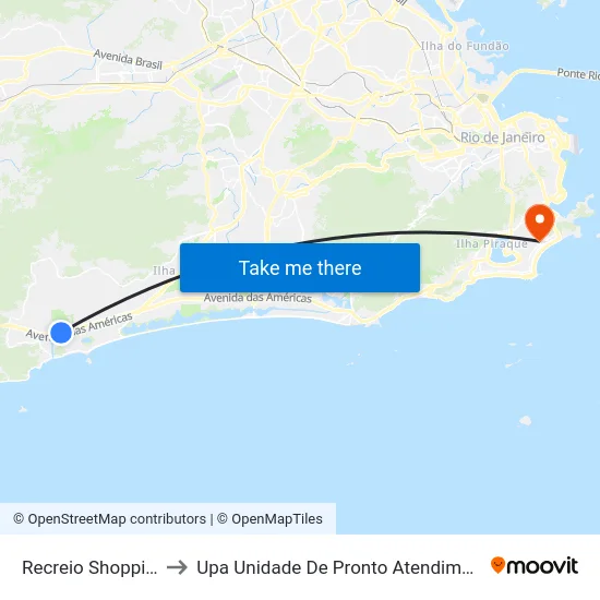 Recreio Shopping to Upa Unidade De Pronto Atendimento map