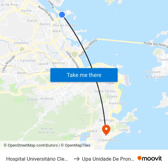 Hospital Universitário Clementino Fraga Filho to Upa Unidade De Pronto Atendimento map